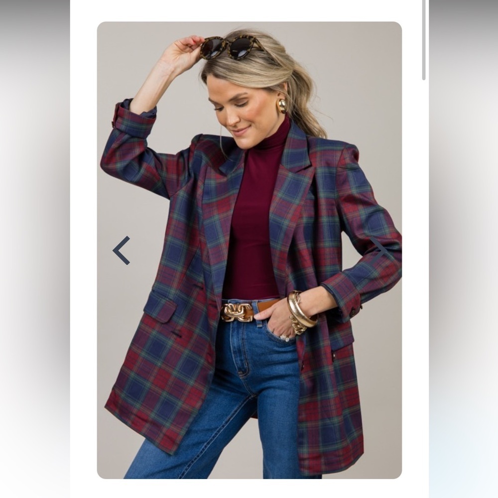 Fore plaid double breasted blazer navy red M $98 casual classic winter
